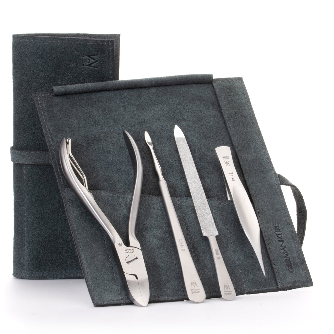 4 Piece Pedicure Set: Nail Nipper, Pointed Splinter Tweezer, Sapphire File, and Nail Cleaner