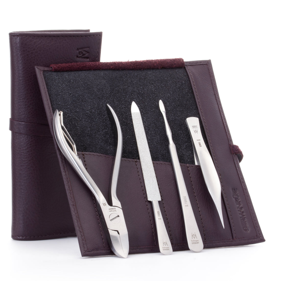 4 Piece Pedicure Set: Nail Nipper, Pointed Splinter Tweezer, Sapphire File, and Nail Cleaner