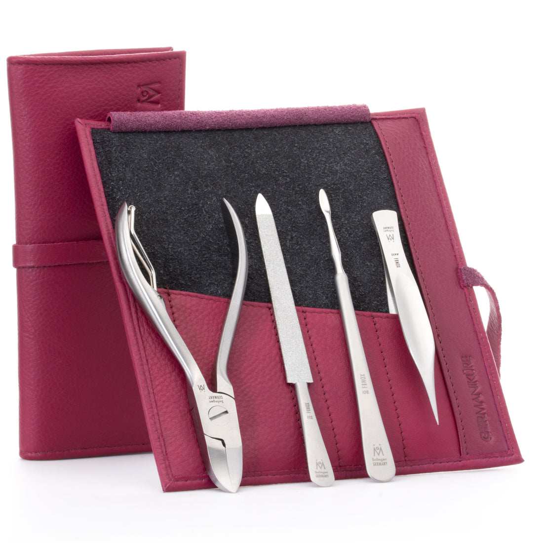 4 Piece Pedicure Set: Nail Nipper, Pointed Splinter Tweezer, Sapphire File, and Nail Cleaner