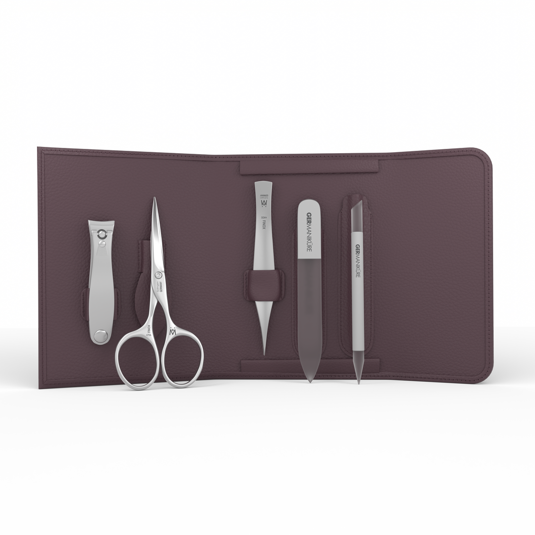 5 Piece Manicure and Grooming Set in in Magnet Case: Small Clipper, Mustache Scissor, Tweezer, Travel File, and Cuticle Stick