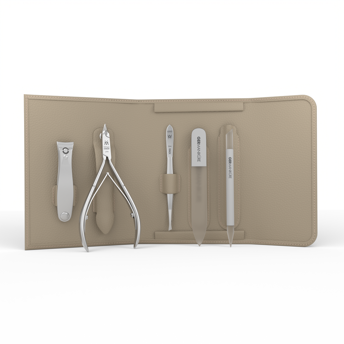 5 Piece Manicure Set in Magnet Case: Clipper, Nipper, Tweezer, Glass File, and Cuticle Stick