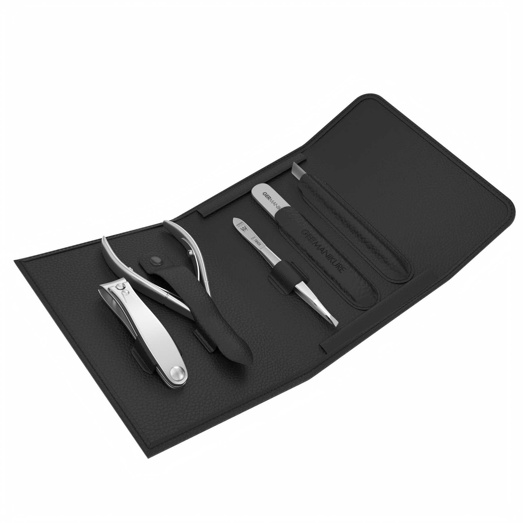 5 Piece Manicure Set in Magnet Case: Clipper, Nipper, Tweezer, Glass File, and Cuticle Stick