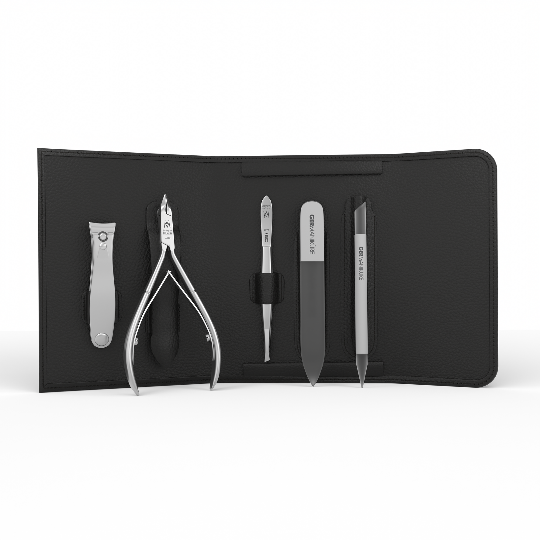 5 Piece Manicure Set in Magnet Case: Clipper, Nipper, Tweezer, Glass File, and Cuticle Stick