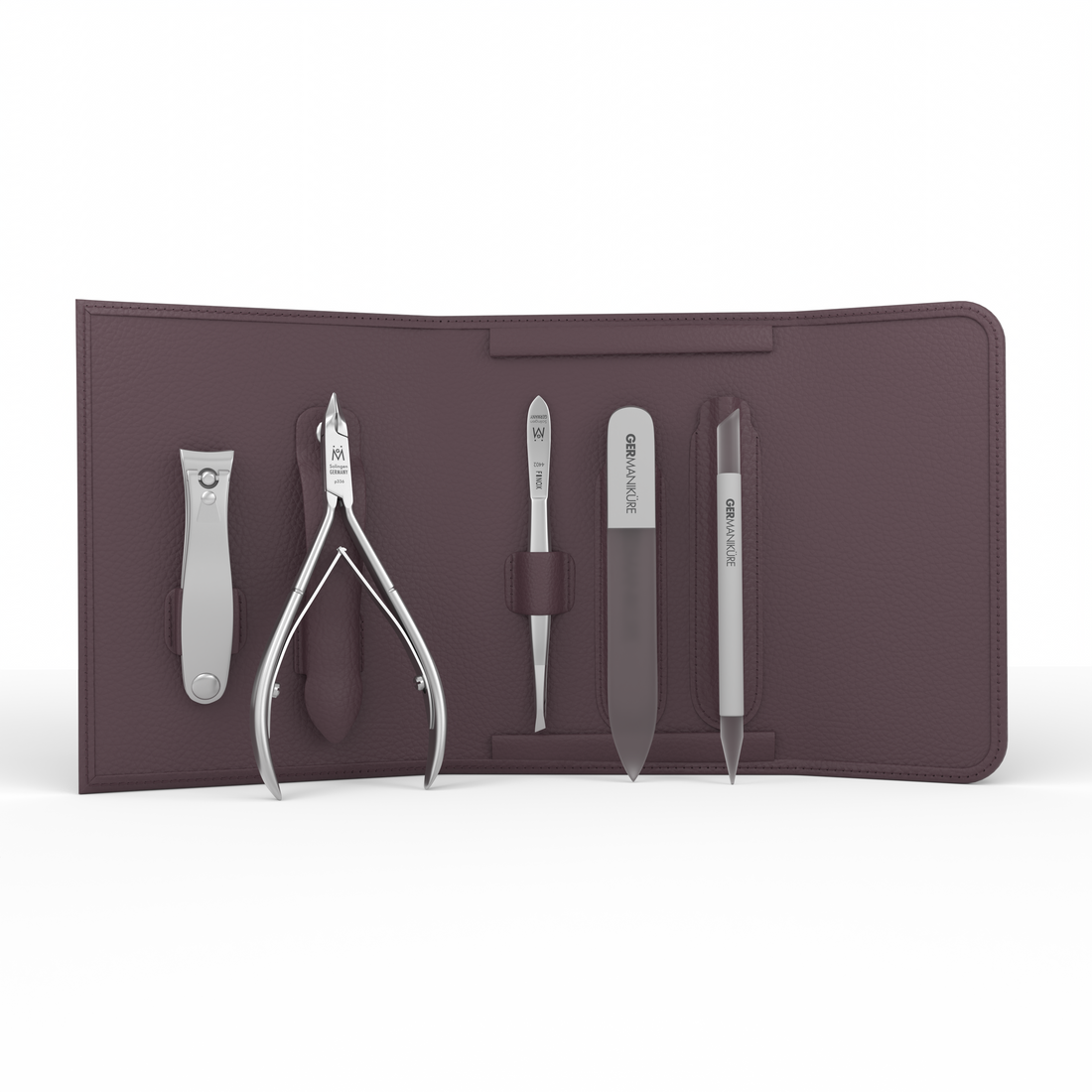 5 Piece Manicure Set in Magnet Case: Clipper, Nipper, Tweezer, Glass File, and Cuticle Stick