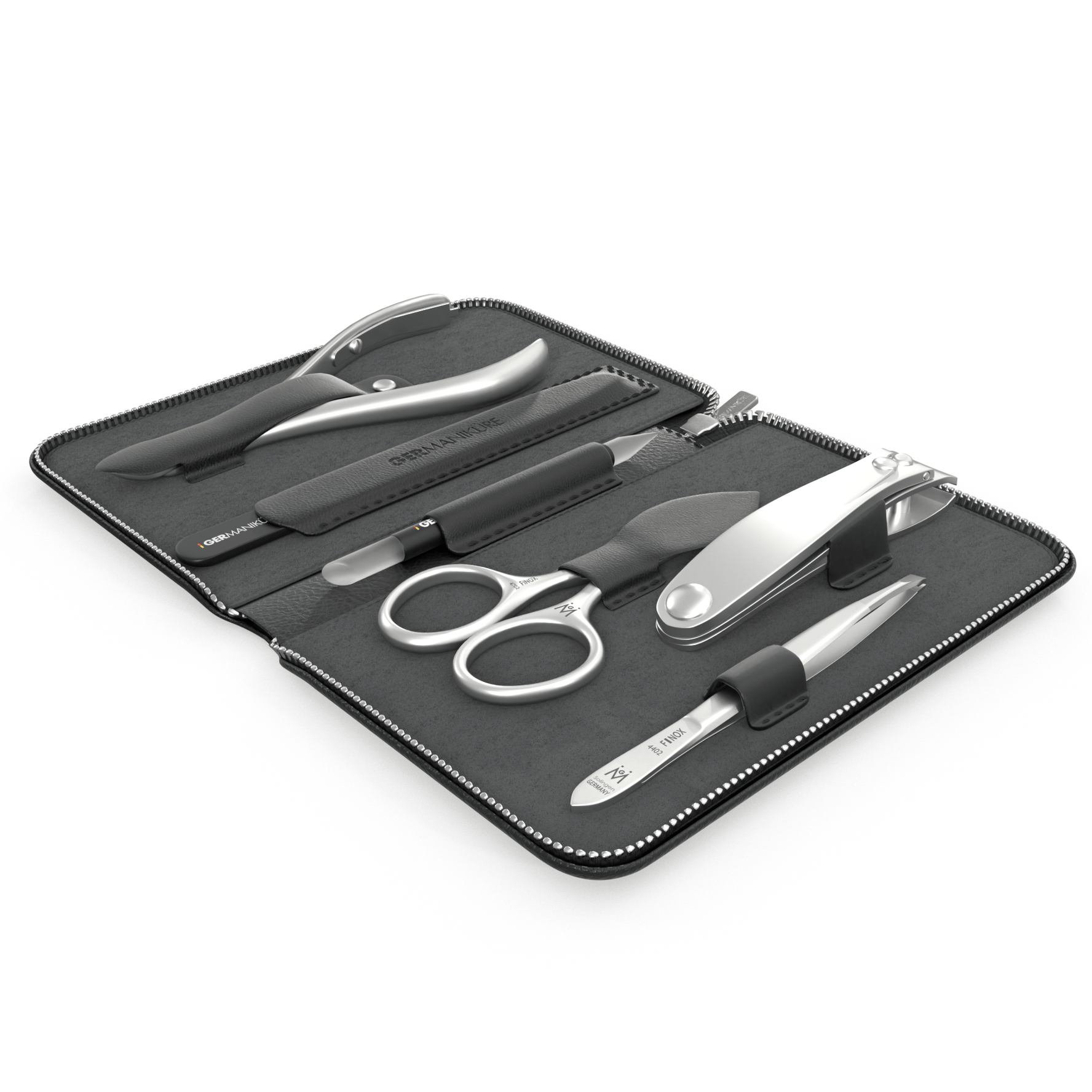6 Piece Manicure Set in Zipper Case: Clipper, Combination Scissors, Cuticle Nipper, Glass File, Cuticle Stick, and Tweezer image #2