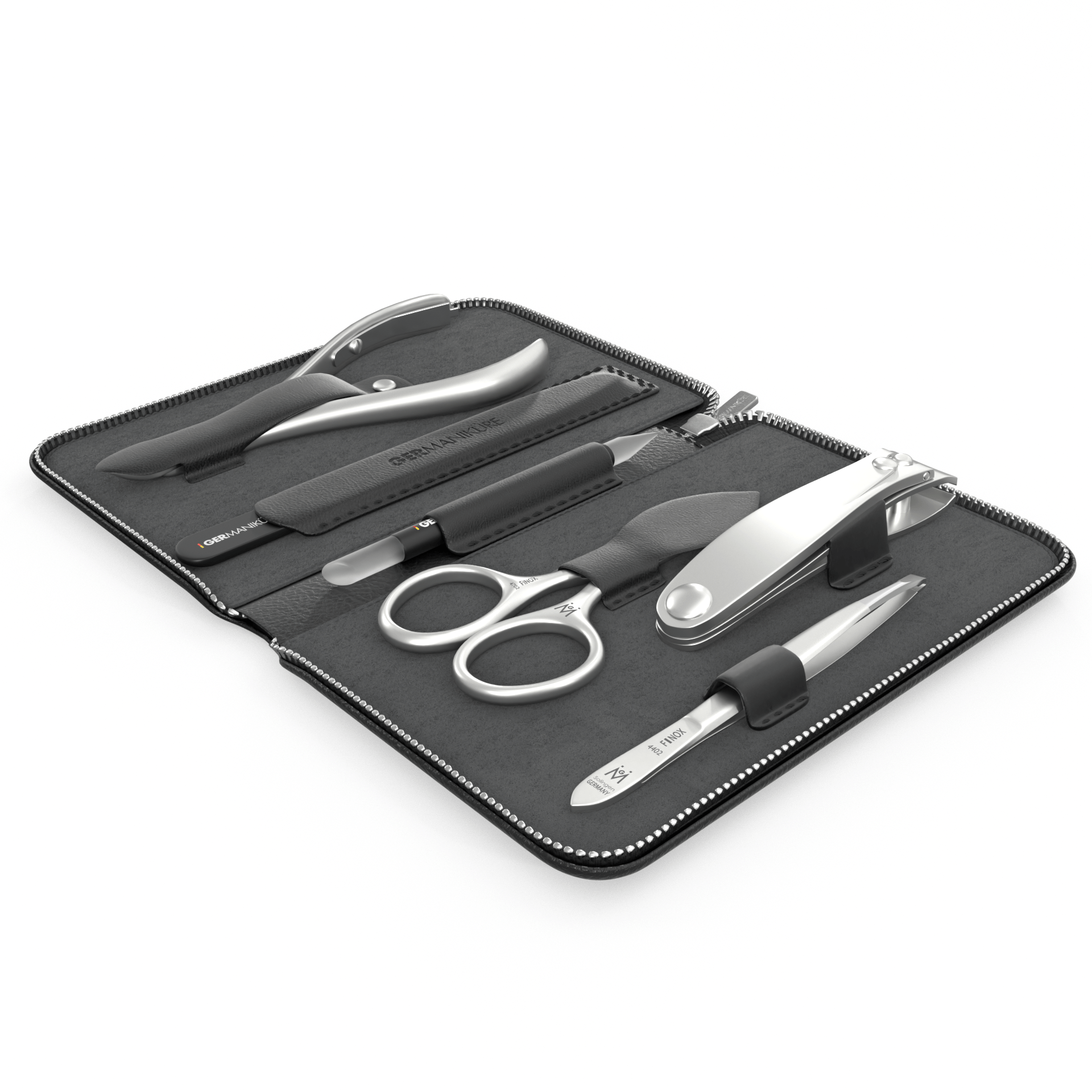 6 Piece Manicure Set in Zipper Case: Clipper, Combination Scissors, Cuticle Nipper, Glass File, Cuticle Stick, and Tweezer image #2