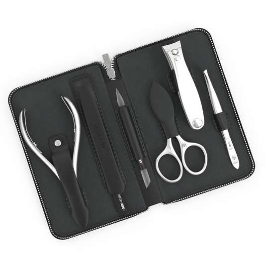 6 Piece Manicure Set in Zipper Case: Clipper, Combination Scissors, Cuticle Nipper, Glass File, Cuticle Stick, and Tweezer image #1