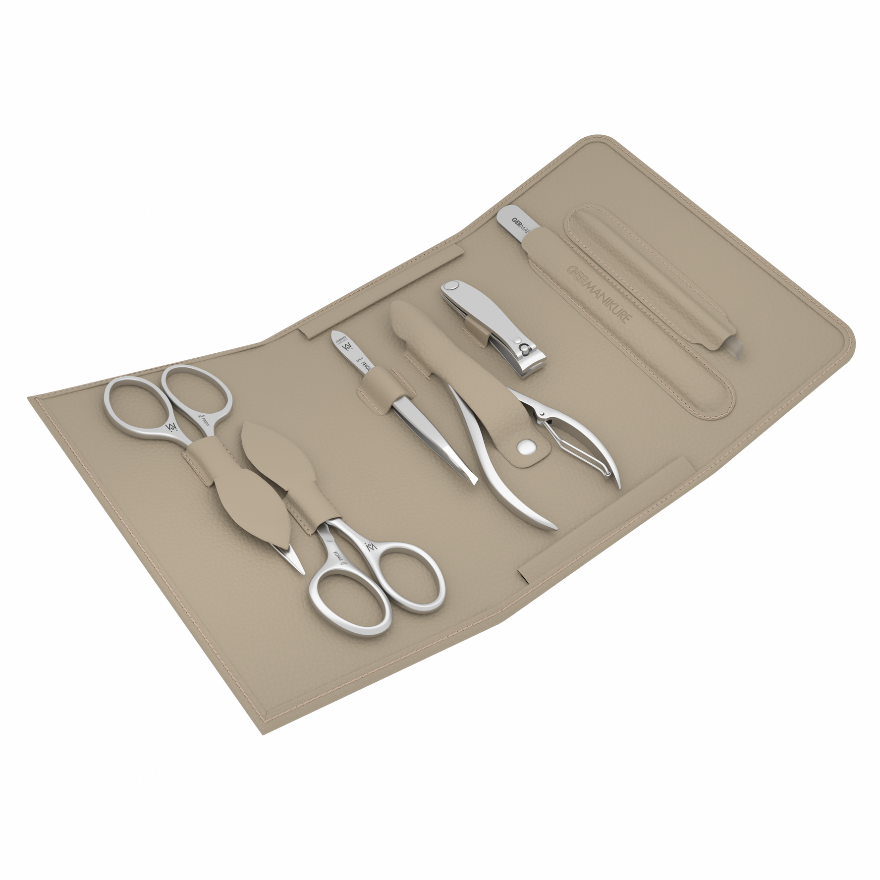 7 Piece Manicure and Grooming Set in Magnet Case: Small Clipper, Nail Nipper, Combination Scissors, Mustache Scissors, Glass File, Cuticle Stick, and Slanted Tweezer