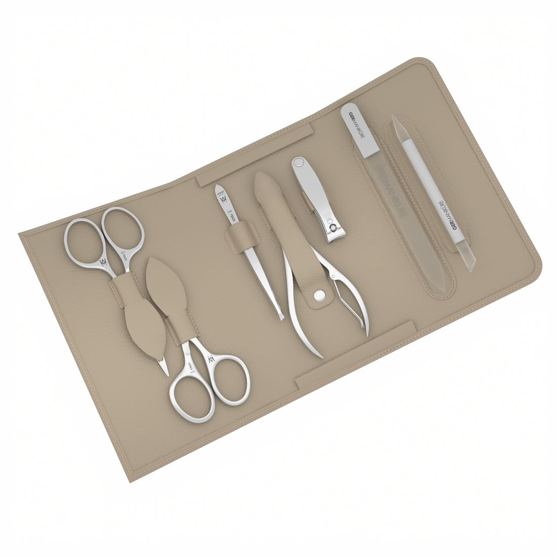 7 Piece Manicure and Grooming Set in Magnet Case: Small Clipper, Nail Nipper, Combination Scissors, Mustache Scissors, Glass File, Cuticle Stick, and Slanted Tweezer
