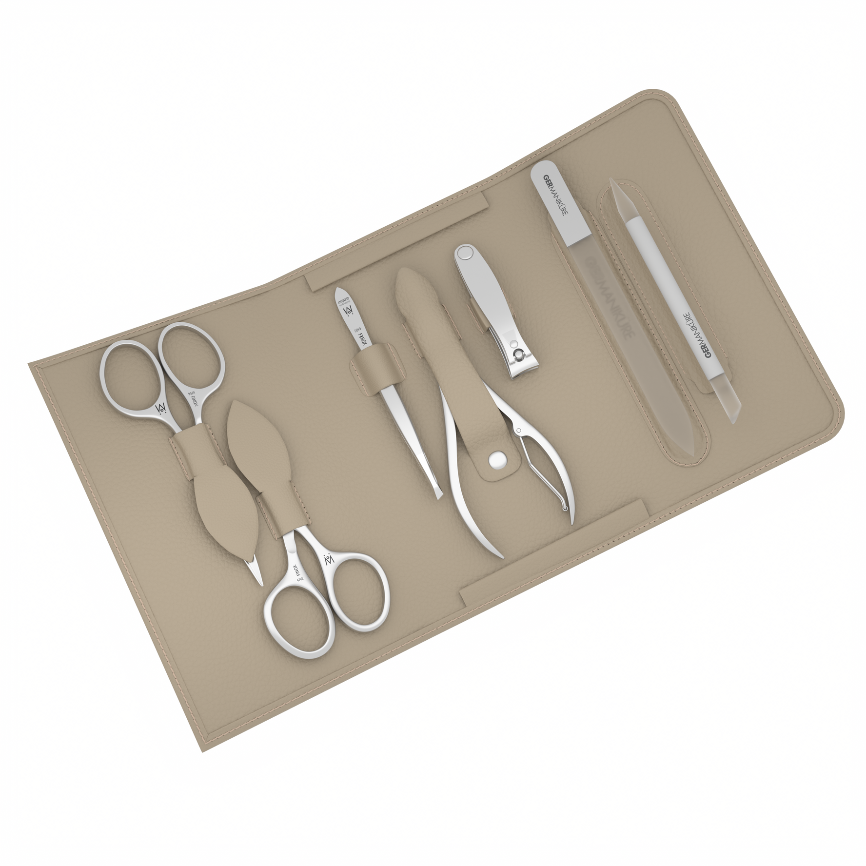 7 Piece Manicure and Grooming Set in Magnet Case: Small Clipper, Nail Nipper, Combination Scissors, Mustache Scissors, Glass File, Cuticle Stick, and Slanted Tweezer