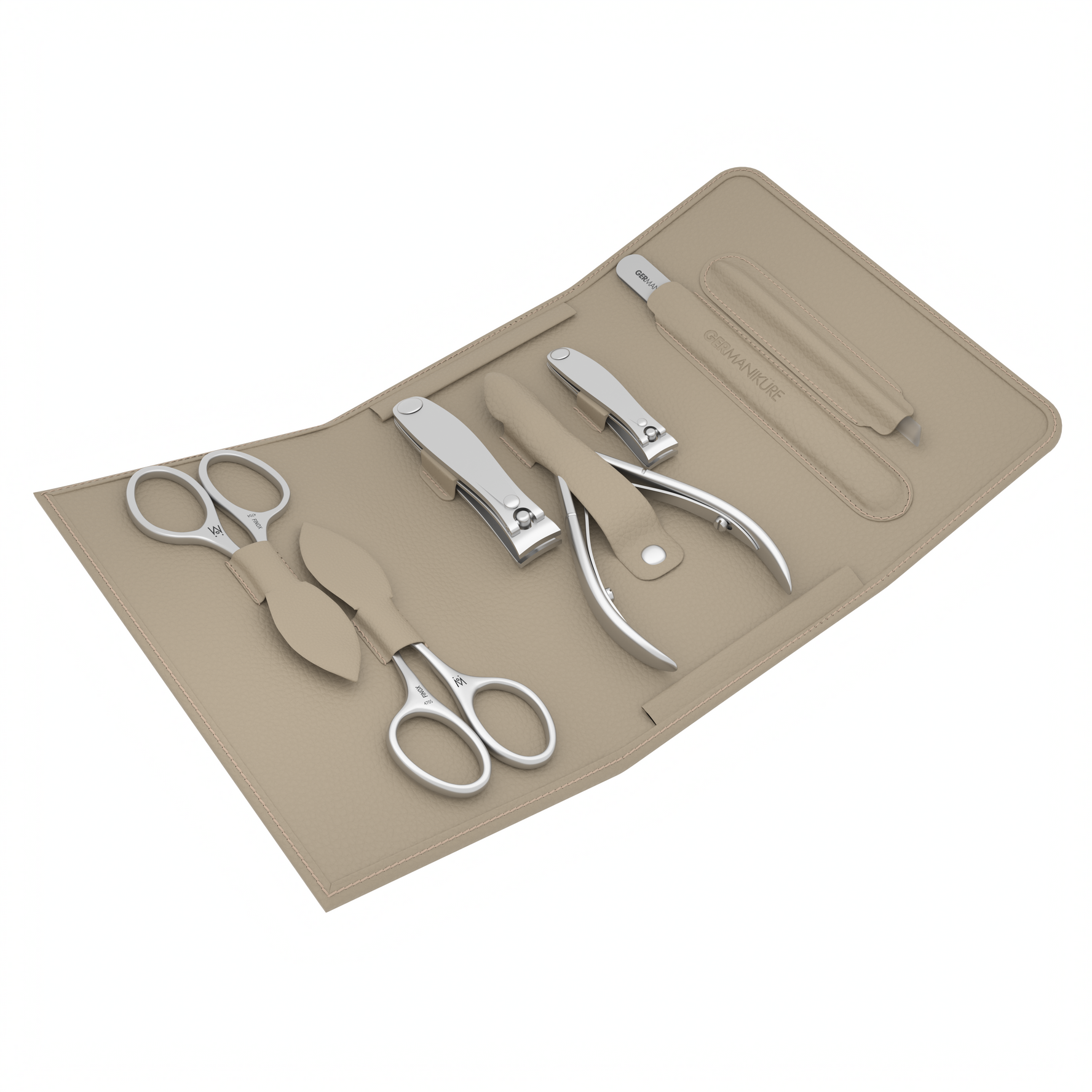 7 Piece Manicure Set in Magnet Case: Cuticle Nipper, Cuticle Scissor, Small Clipper, Nail Scissor, Glass File, Cuticle Stick, and Slanted Tweezer