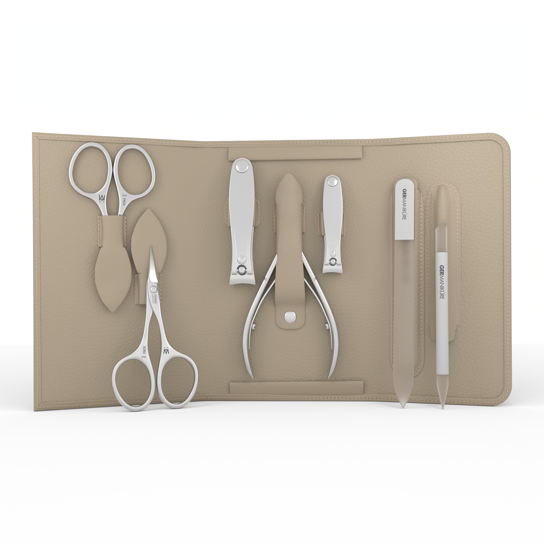 7 Piece Manicure Set in Magnet Case: Cuticle Nipper, Cuticle Scissor, Small Clipper, Nail Scissor, Glass File, Cuticle Stick, and Slanted Tweezer