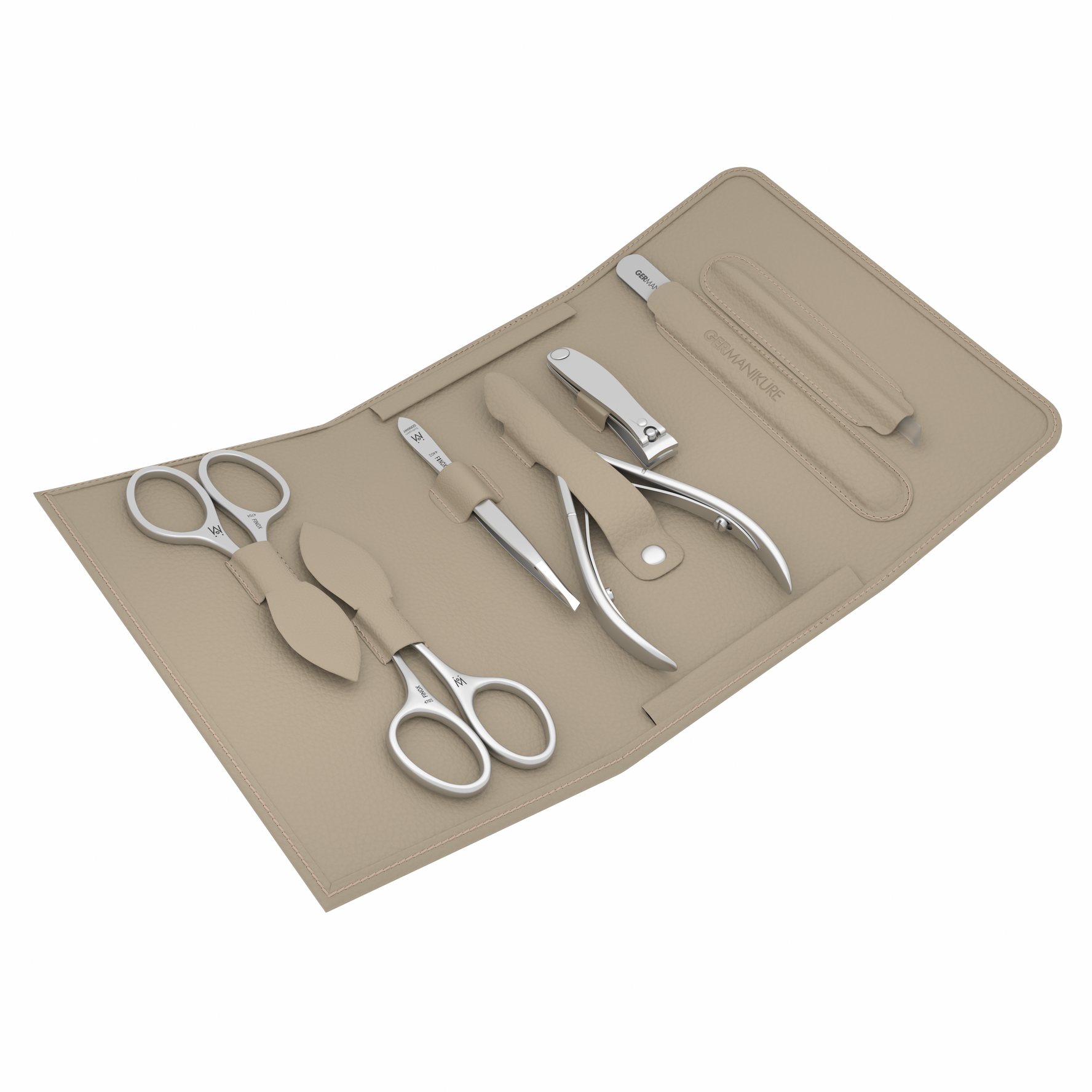 7 Piece Manicure Set in Magnet Case: Cuticle Nipper, Cuticle Scissor, Small Clipper, Nail Scissor, Glass File, Cuticle Stick, and Slanted Tweezer
