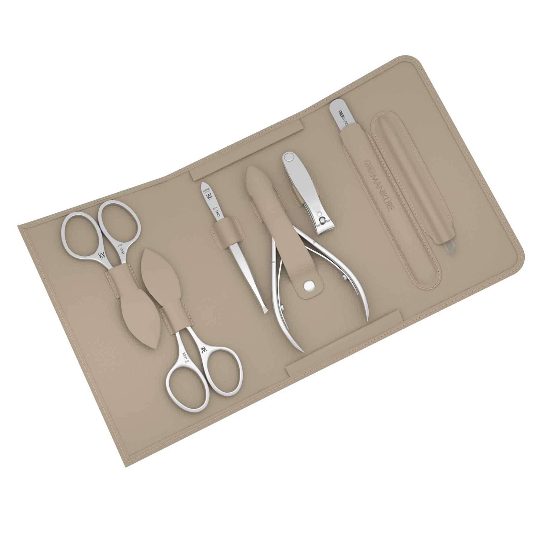 7 Piece Manicure Set in Magnet Case: Cuticle Nipper, Cuticle Scissor, Small Clipper, Nail Scissor, Glass File, Cuticle Stick, and Slanted Tweezer