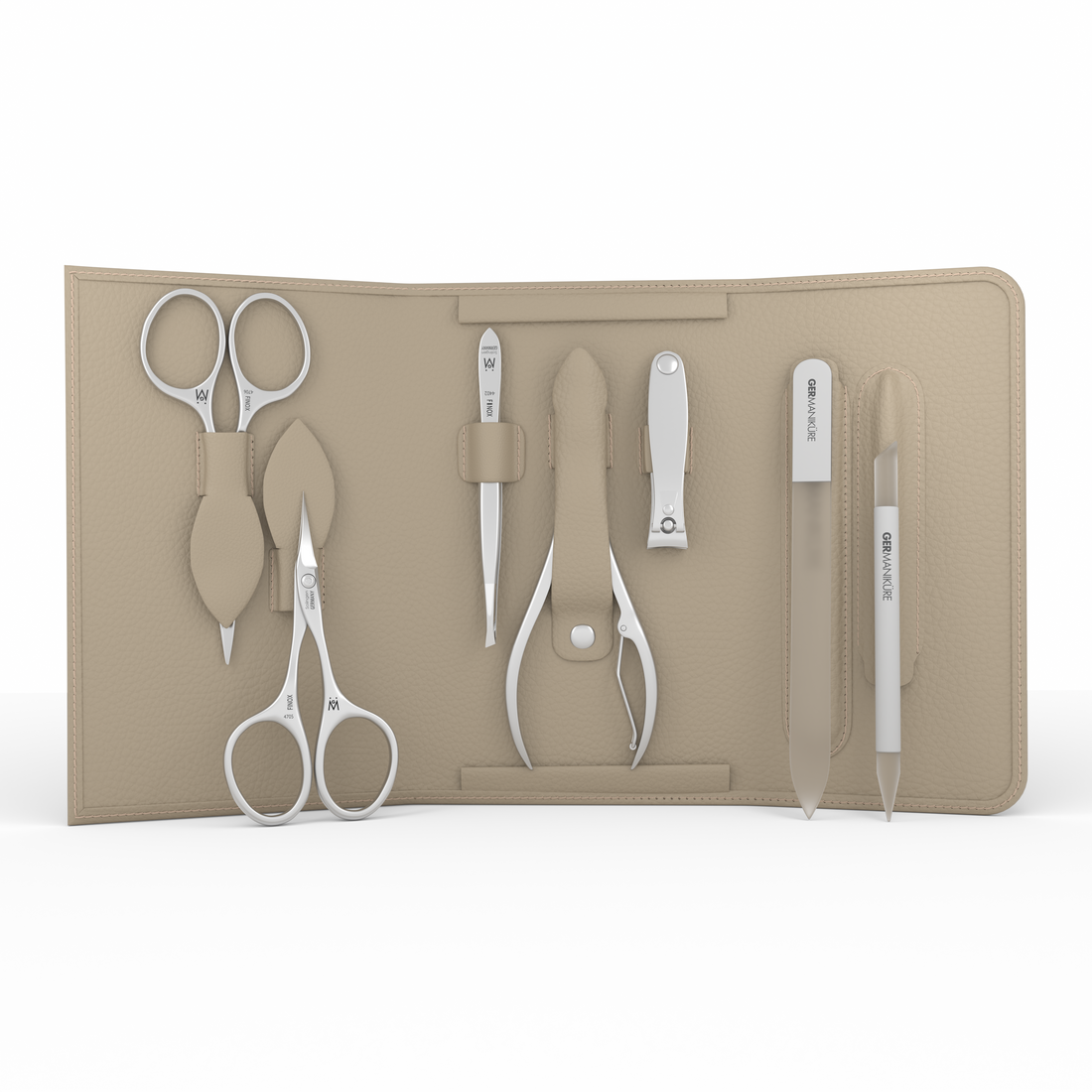 7 Piece Manicure Set in Magnet Case: Cuticle Nipper, Cuticle Scissor, Small Clipper, Nail Scissor, Glass File, Cuticle Stick, and Slanted Tweezer