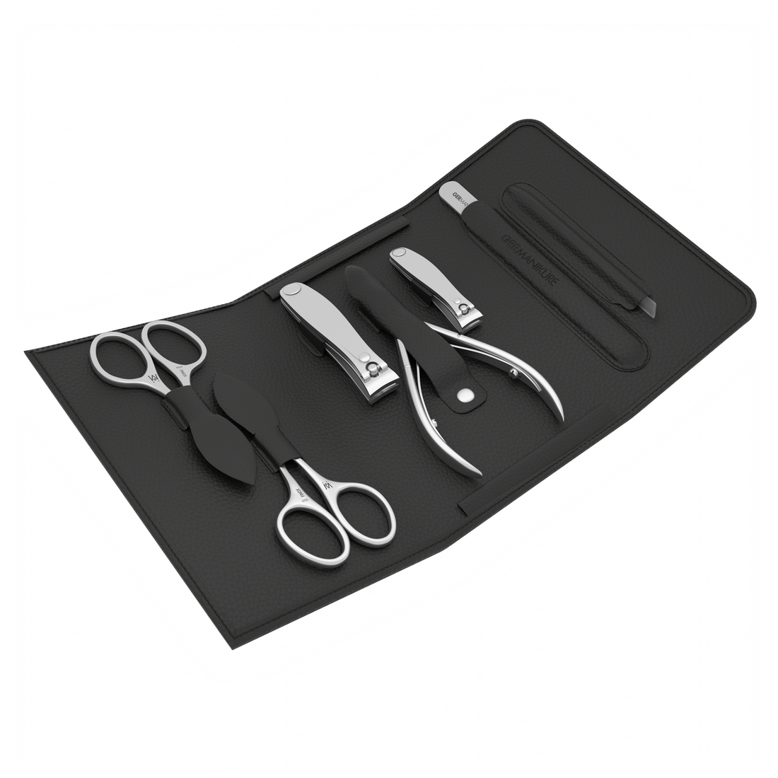 7 Piece Manicure Set in Magnet Case: Cuticle Nipper, Cuticle Scissor, Small and Large Clipper, Nail Scissor, Glass File, and Cuticle Stick