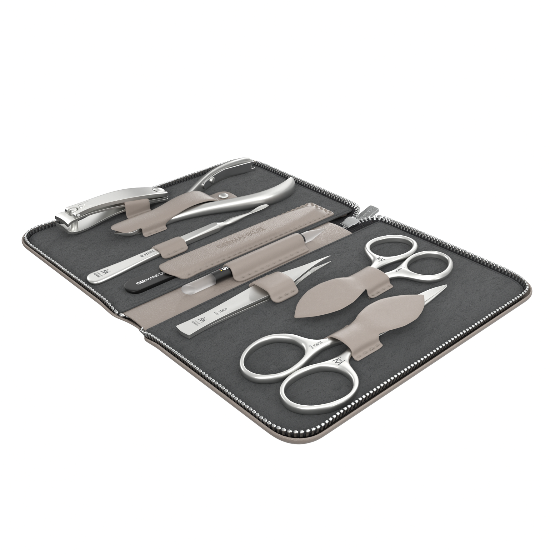 8 Piece Manicure and Grooming Set in Zipper Case: 2 Scissor, Clipper, Nipper, Nail Cleaner, Glass File, Cuticle Stick, and Tweezer