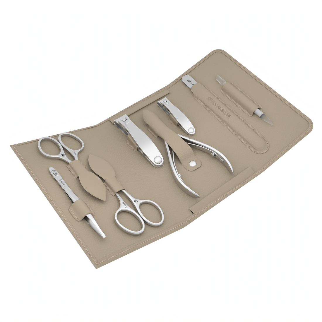 8 Piece Manicure Set in Magnet Case: Cuticle Nipper, Cuticle Scissor, Small and Large Clipper, Nail Scissor, Glass File, Cuticle Stick, and Slanted Tweezer