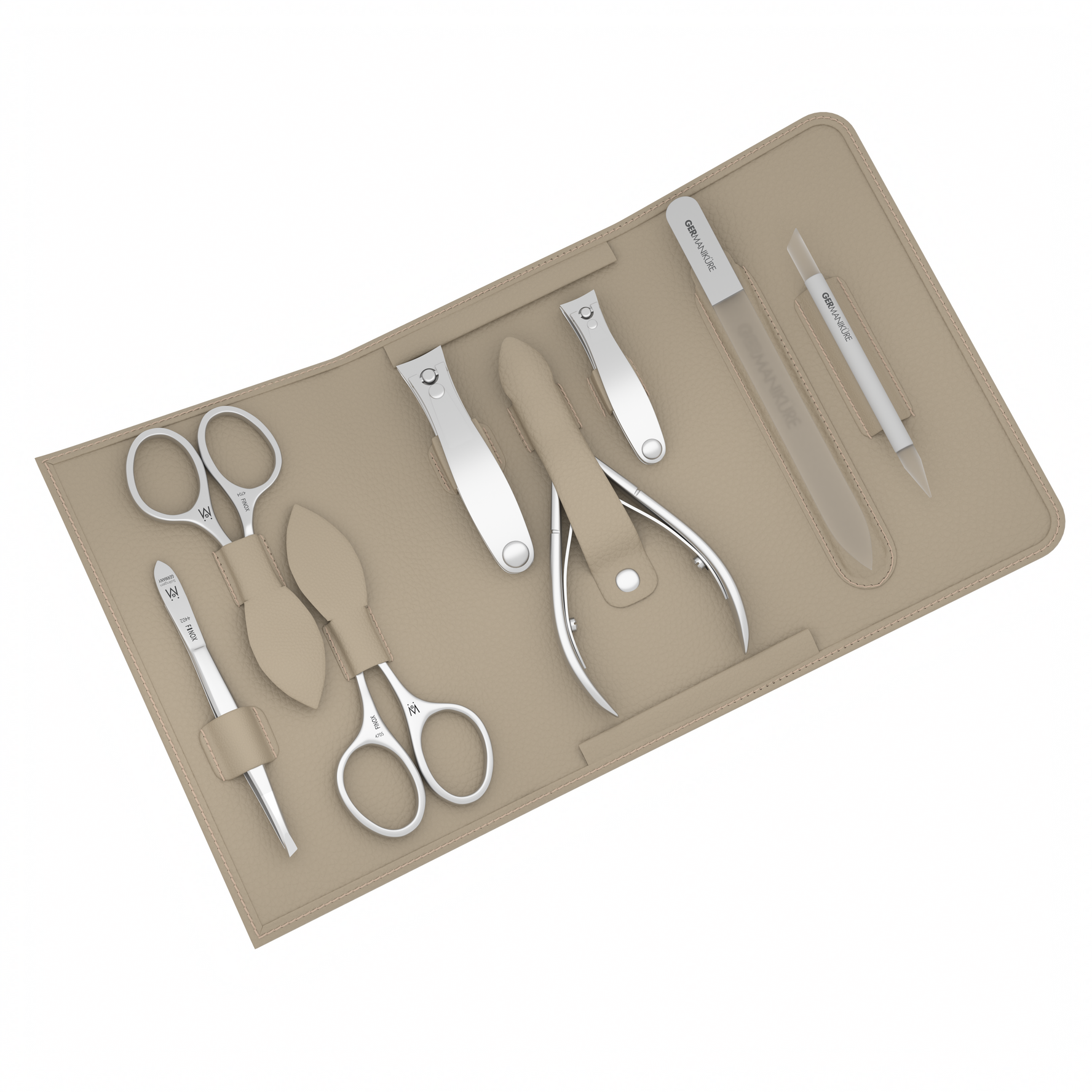 8 Piece Manicure Set in Magnet Case: Cuticle Nipper, Cuticle Scissor, Small and Large Clipper, Nail Scissor, Glass File, Cuticle Stick, and Slanted Tweezer