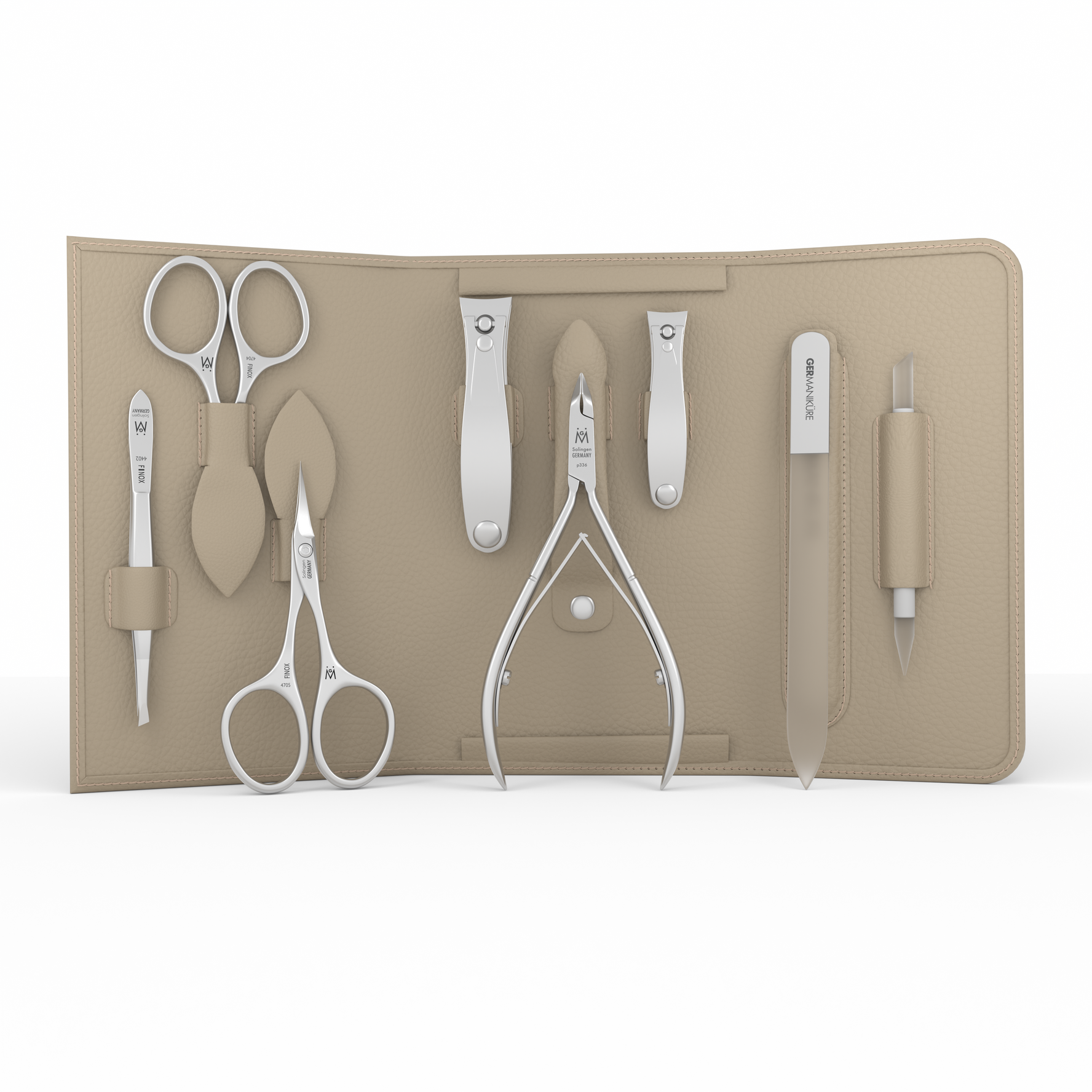8 Piece Manicure Set in Magnet Case: Cuticle Nipper, Cuticle Scissor, Small and Large Clipper, Nail Scissor, Glass File, Cuticle Stick, and Slanted Tweezer