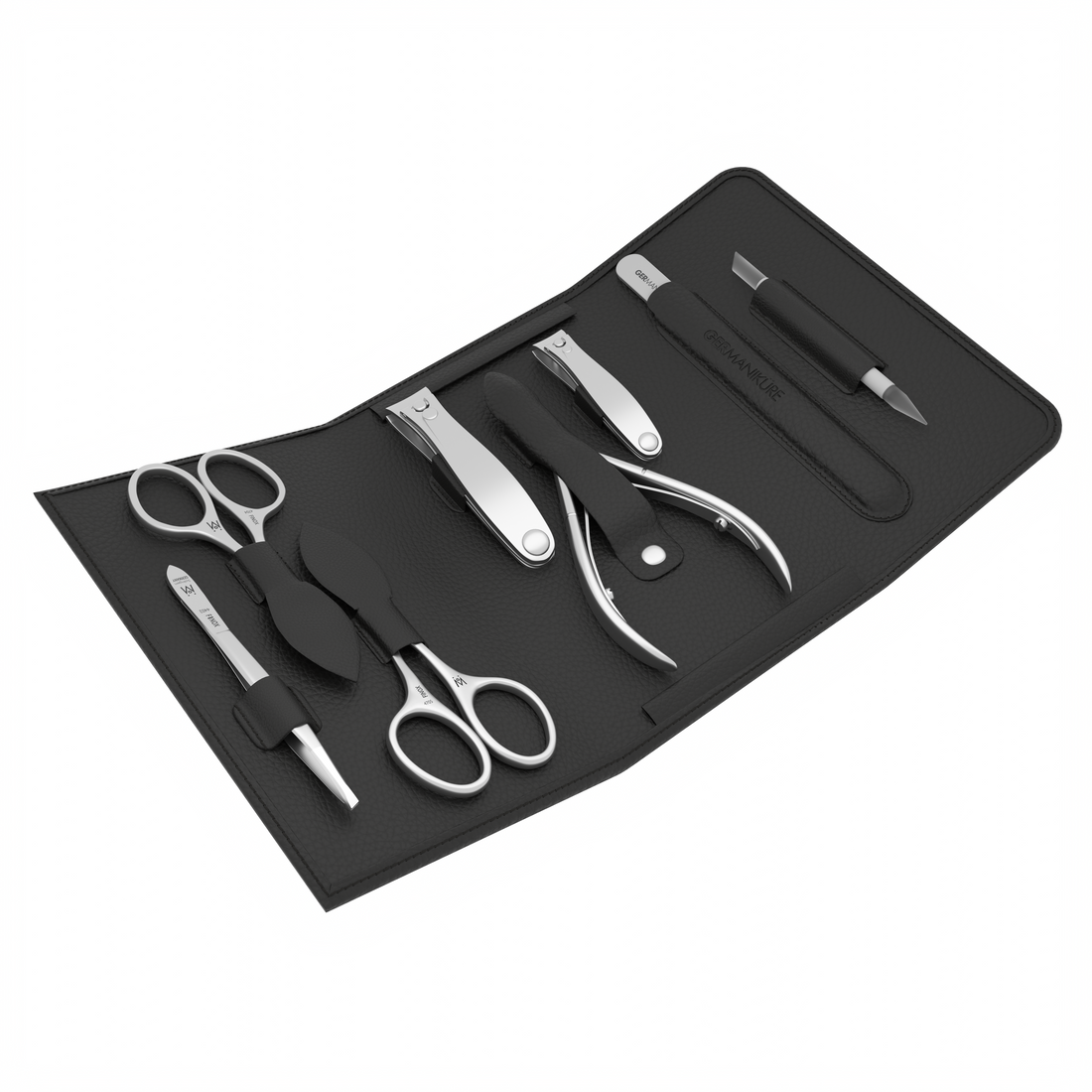 8 Piece Manicure Set in Magnet Case: Cuticle Nipper, Cuticle Scissor, Small and Large Clipper, Nail Scissor, Glass File, Cuticle Stick, and Slanted Tweezer