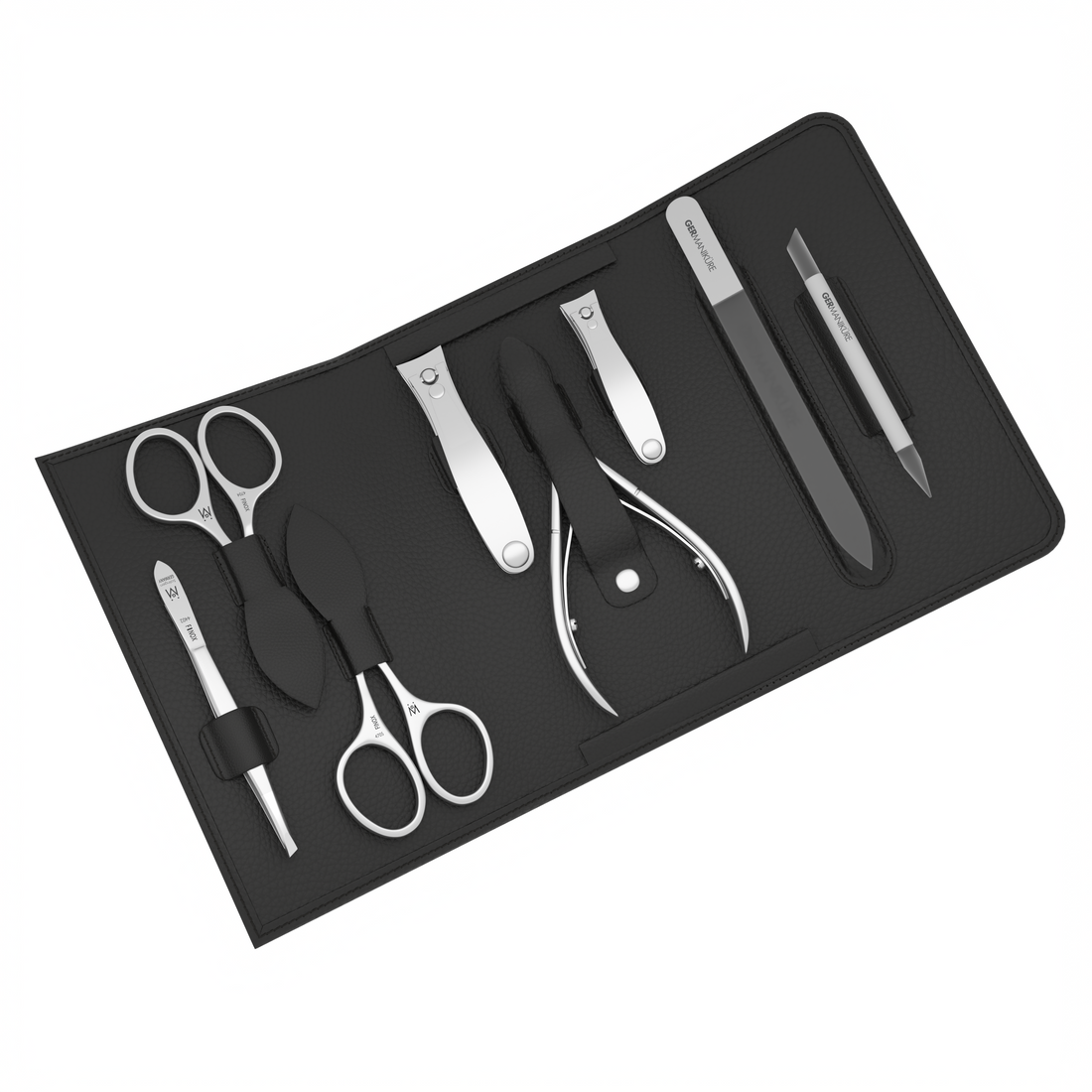 8 Piece Manicure Set in Magnet Case: Cuticle Nipper, Cuticle Scissor, Small and Large Clipper, Nail Scissor, Glass File, Cuticle Stick, and Slanted Tweezer